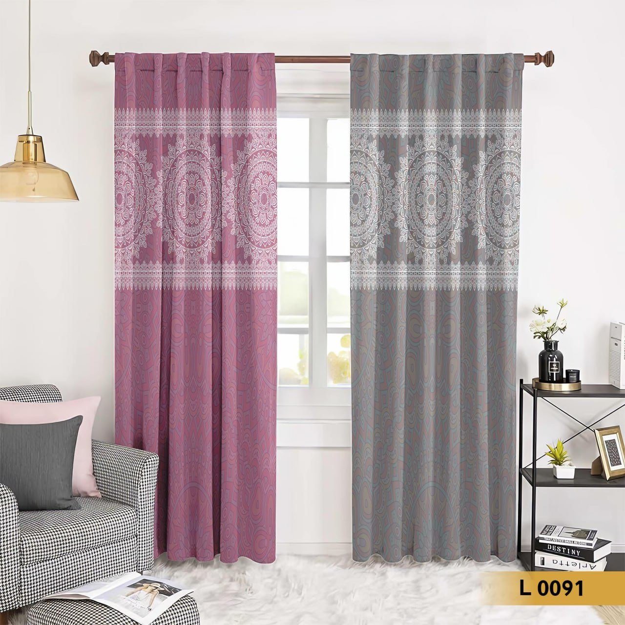 ستارة طباعة 3D بنقوش شرقية متناسقة – ألوان موف ورمادي – موديل L0091